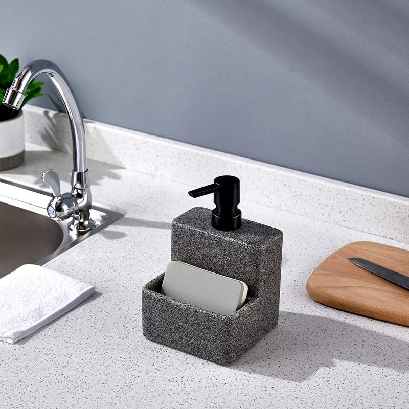 zccz Soap Dispenser with Sponge Holder, Liquid Hand and Dish Soap Dispenser Pump Bottle and Sponge Holder 2 in 1 for Kitchen Sink Bathroom Counter Storage and Organization Black Marble Look - Image 2